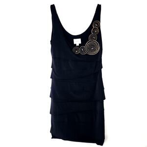 ECI new york beaded dress Size 6 35" high Polyester Spandex Black Gold zipper